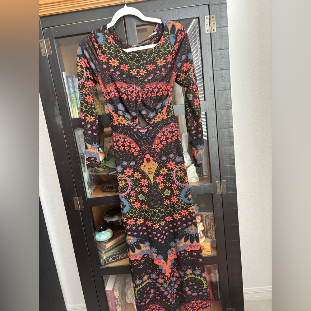 Free People Black Long-Sleeve Floral Cutout Maxi Dress